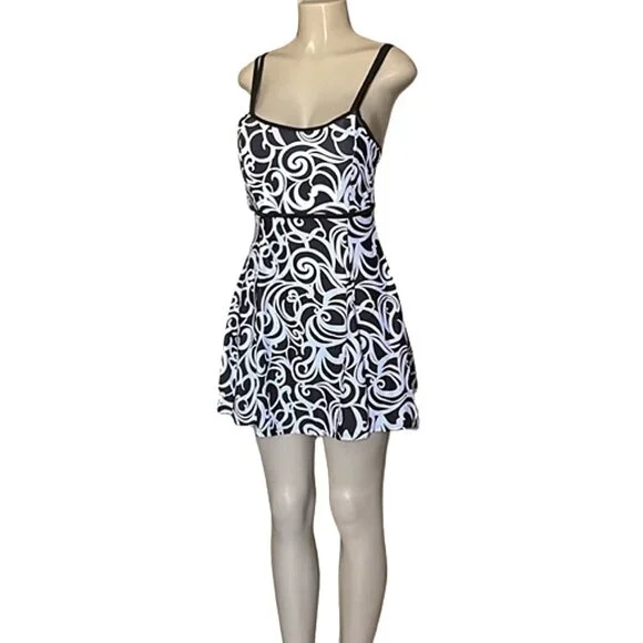 Spaghetti Strap One Piece Swimsuit Graphic Print High Waist Monokini Swimdress M - Picture 7 of 8